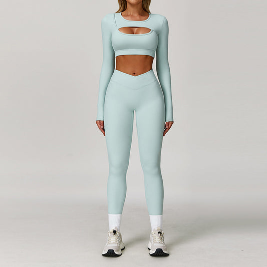 Top Sports Sports de manga comprida + Alta cintura Leggings Conjunto de 2 peças
