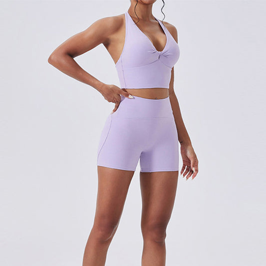 Halter Sports Sports Sports + Shorts de Liftão de Ciantão High Setos de Justiça de 2 Peças