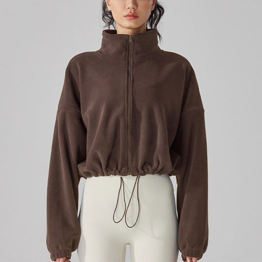 Colarinho de lã e jaqueta esportiva com zíper completo