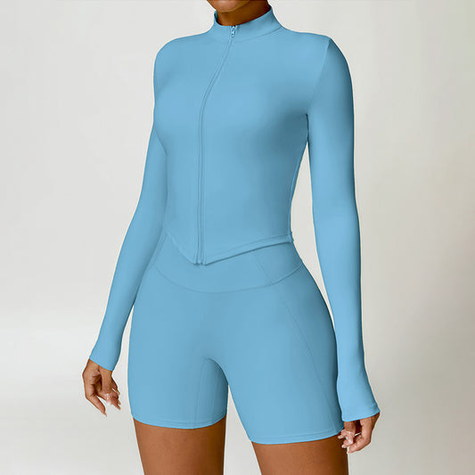 Chaqueta y pantalones cortos de secado rápido 2 piezas de yoga set