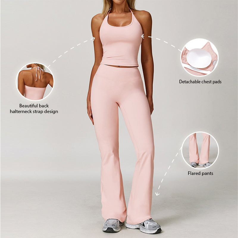 Halter Sports Top + Flared Leg pants 2-piece set