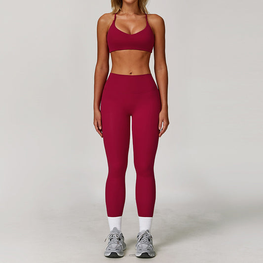 Sujetador de yoga cepillado + leggings de cintura alta juego de 2 piezas
