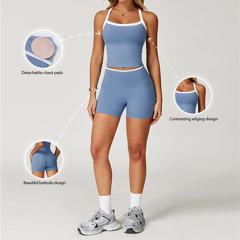 Contrasting Color tank top + High-Waist leggings 2-Piece Set