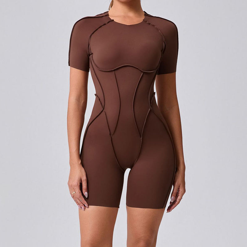 Short-sleeved backless leggings bodysuit