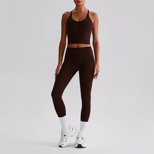 Cross back Yoga Tank Top & High-waisted leggings 2-piece Set