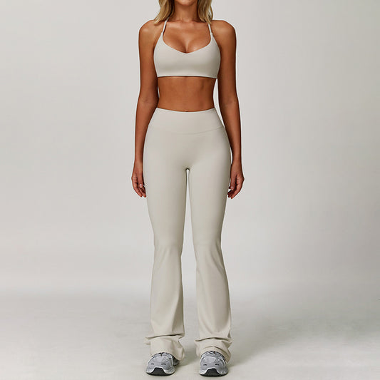 Bura de yoga cepillado + pantalones de piernas acampanadas juego de 2 piezas