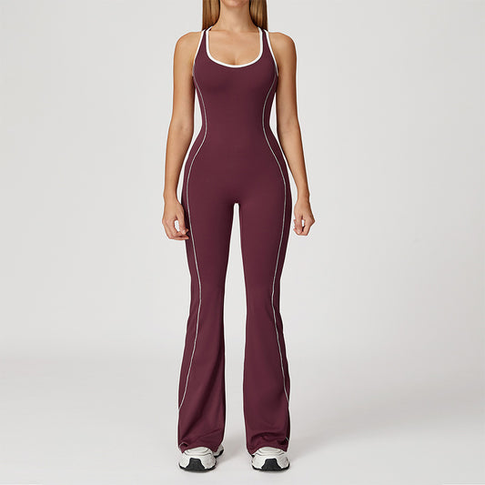 Hollow back yoga suit hip-lifting pleated flared jumpsuit