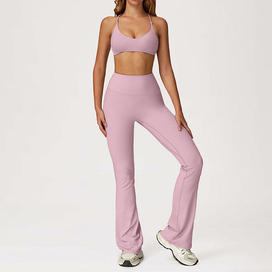 Cross-Back Sports Bra + Flared Leg Pants 2-Piece Set