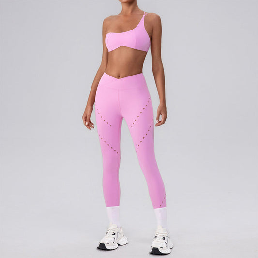 one-shoulder Sports Bra + High Waist leggings 2-piece Set