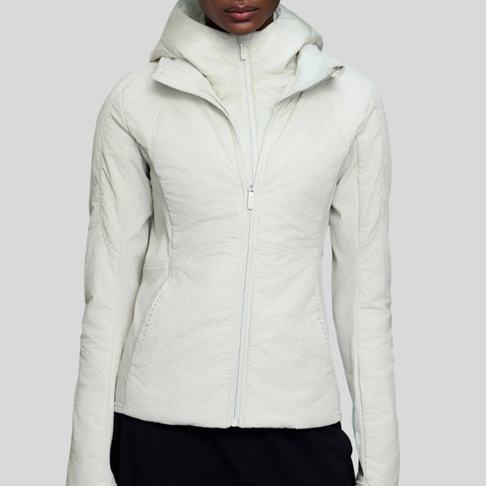 Faux two-piece hooded fleece-lined cotton jacket