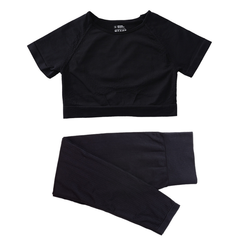 Women's seamless short-sleeve and long pants two-piece set