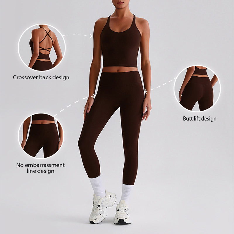 Cross back Yoga Tank Top & High-waisted leggings 2-piece Set