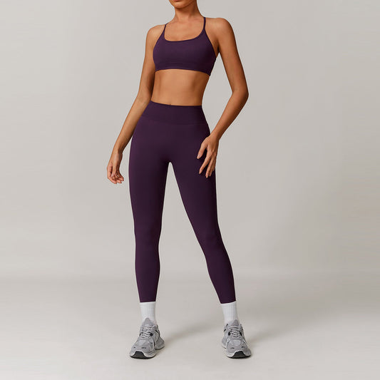 Seamless yoga bra + high waist leggings 2-piece set