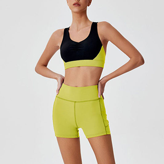 cross back Sports Bra + High-Waist shorts 2-Piece Set