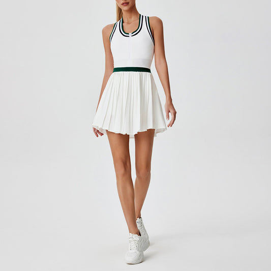 Vestido de tênis colorido contrastante com zíper