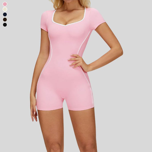 Contrasting backless yoga bodysuit.