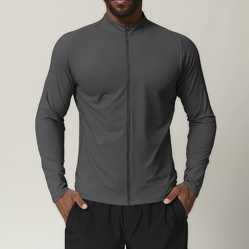 Zipper Front Stand Collar Shirt