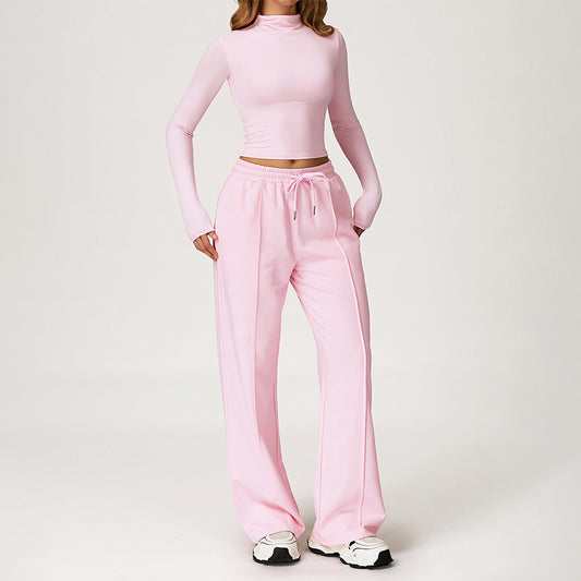 Quick-Dry Long Sleeve Top + Straight Leg Sweatpants 2 Piece Set