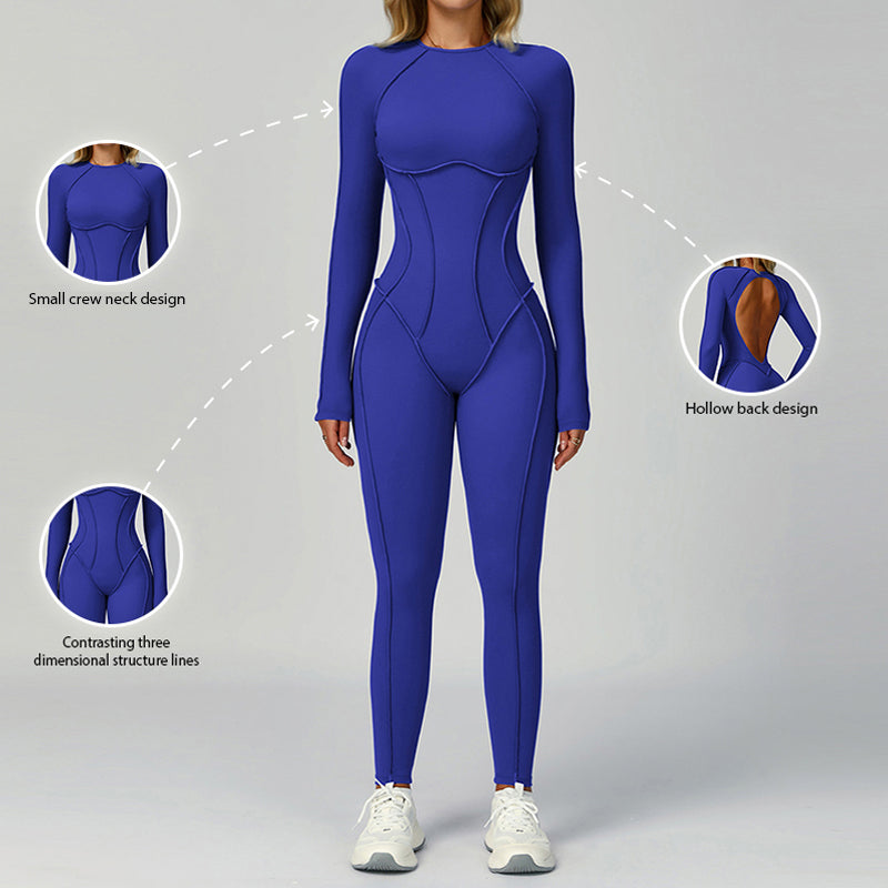 Brushed line long sleeve and backless jumpsuits