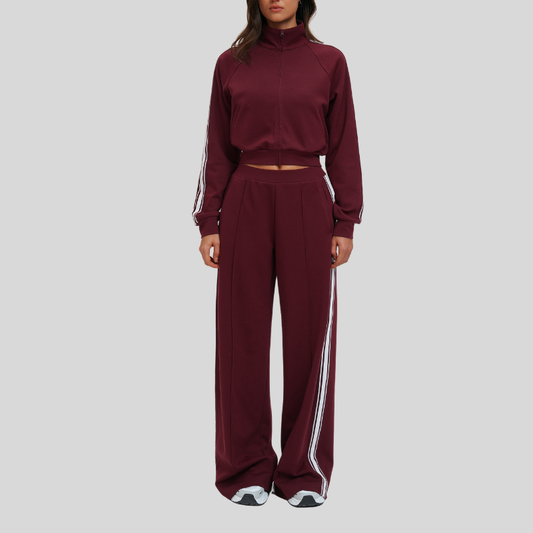 Wholesale color-block jacket + loose sweatpants