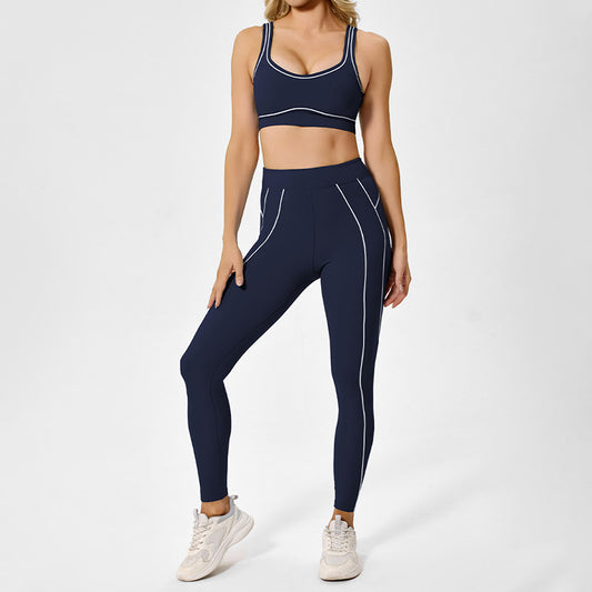 Contrasting color removable bra pads + athletic leggings 2-piece set