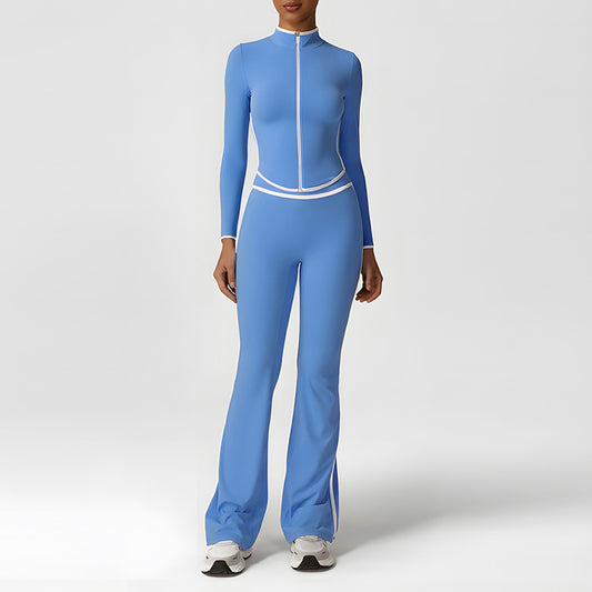 Quick-Drying Stand-Collar Jacket + High-Waisted Flared Pants 2-Piece Set
