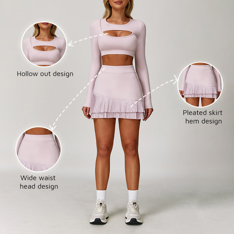 long sleeve Sports Top + Golf And Tennis skirts 2-Piece Set