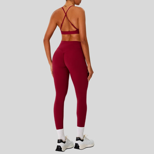 Strap sports bra+high-waisted leggings 2-piece set
