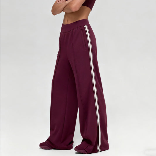 High-waisted striped color-blocked casual sweatpants