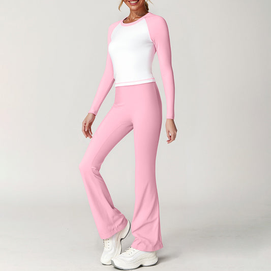 Kontrast zu langärmeligen Top + Sporthosen + Stirnband 3-teiliger Set