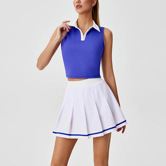 polo tank top + high-waist tennis skirt 2-piece set