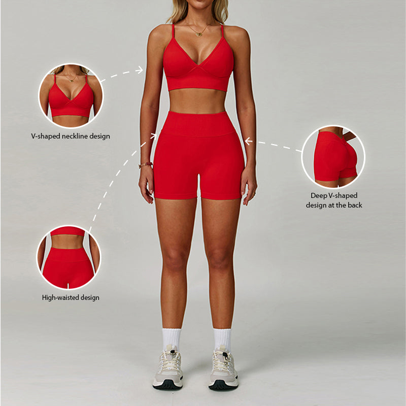 seamless Sports Bra + High-waisted shorts 2-Piece Set