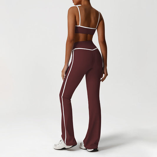 Quick-Drying Built-In Pads Bra + High-Waisted Flared Pants 2-Piece Set
