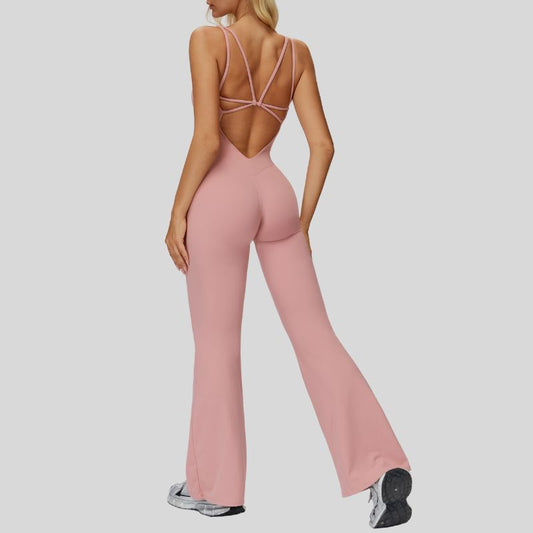 Cross-over back flared jumpsuit