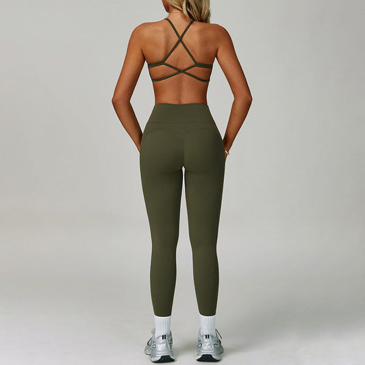 cross back Sports Bra + High-waisted leggings 2-Piece Set