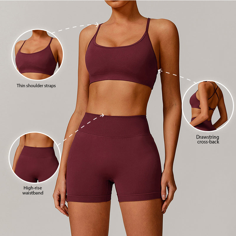 Seamless back cross training bra shorts 2 piece set