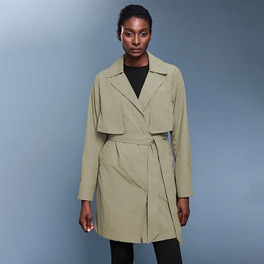 Belted mid-length trench coat for women