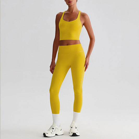 Cross back Yoga Tank Top & High-waisted leggings 2-piece Set