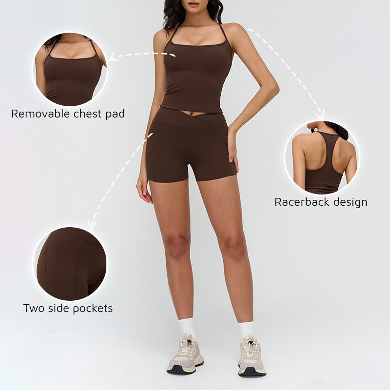 Racerback tank top + high-waisted shorts 2-piece set