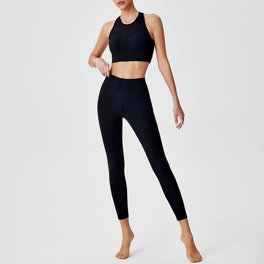 Mesh splicing Sports Bra + high waist leggings 2-piece set