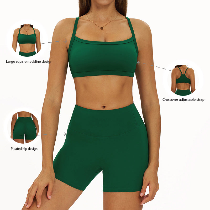 Thin straps Sports Bra + High-waisted shorts 2-Piece Set