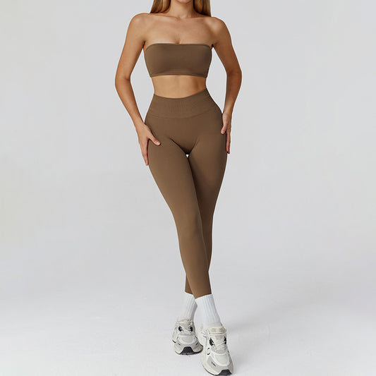 Tubo sem costura Sport Bra + Setes de 2 peças de cintura alta