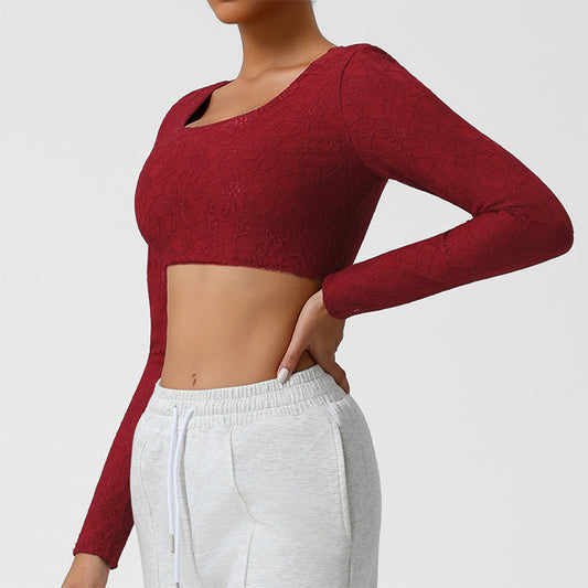 Lace Cropped Sports Long Sleeve