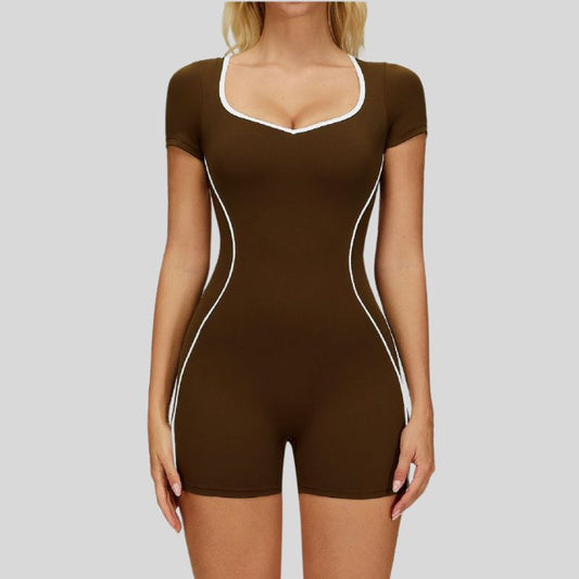 Contrasting backless yoga bodysuit.