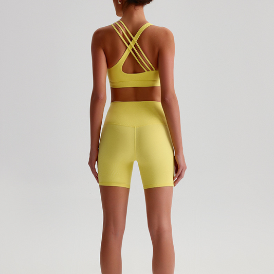 Brã de ioga de tiras finas e shorts de cintura alta Conjunto de 2 peças