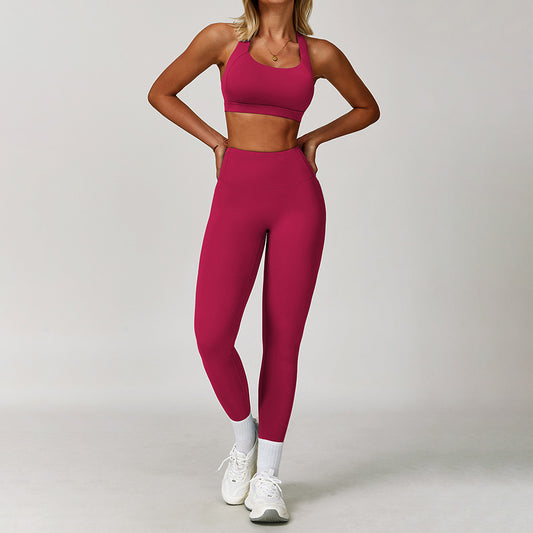 Cross Back Sports BRA + Leggings de cintura alta Conjunto de 2 peças