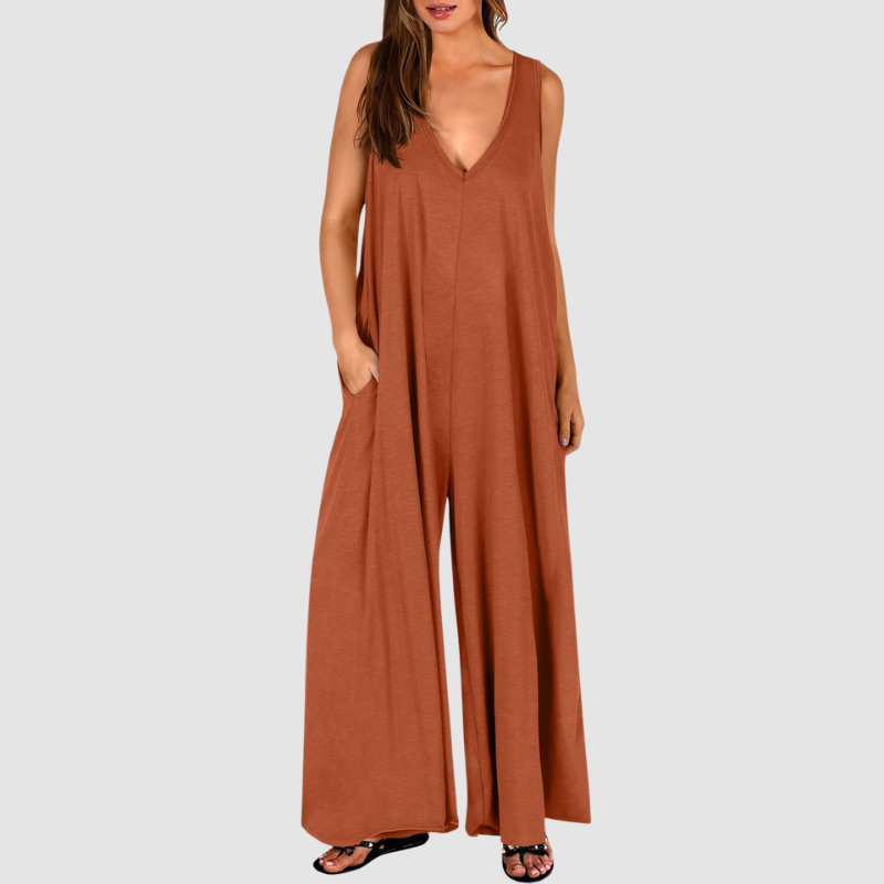 Wholesale Women's Casual Pocket loungewear Maxi skirt – Sleeveless Milk Silk Wide Leg Romper