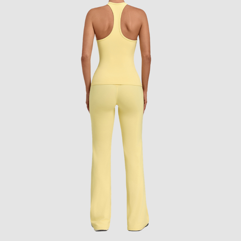 Wholesale Women's Racerback Yoga Set – Double-Layer Chest Pad Cross Waist Flare Pants