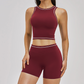 Wholesale Color Block Yoga Halter Vest + Shorts 2-Piece Set