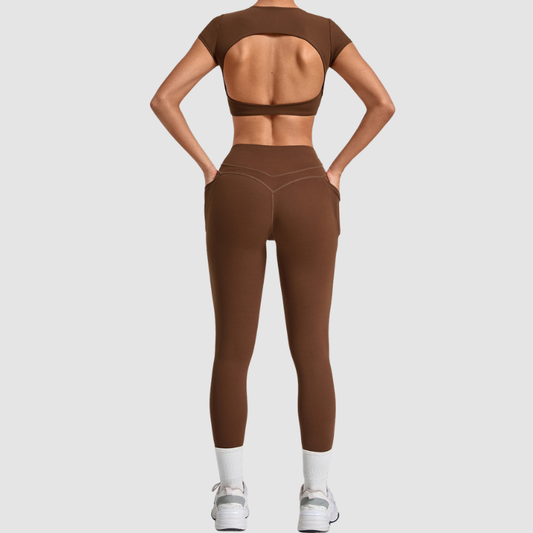 Wholesale Women's Naked-Feel Short Sleeve Crop Top + High-Waist Leggings Set – Moisture-Wicking Yoga Fitness Activewear